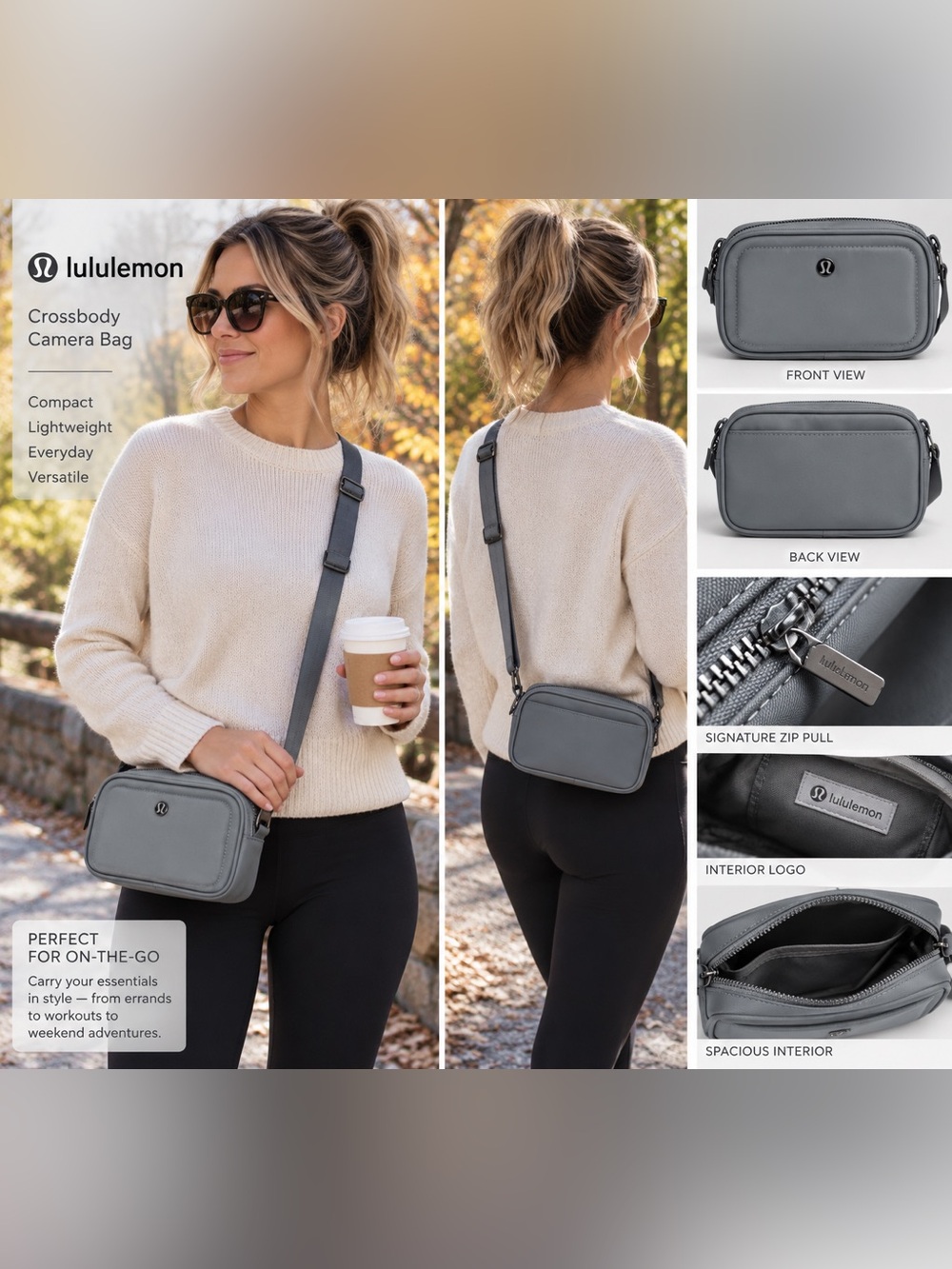 Lululemon Grey Crossbody Camera Bag Adjustable Strap
